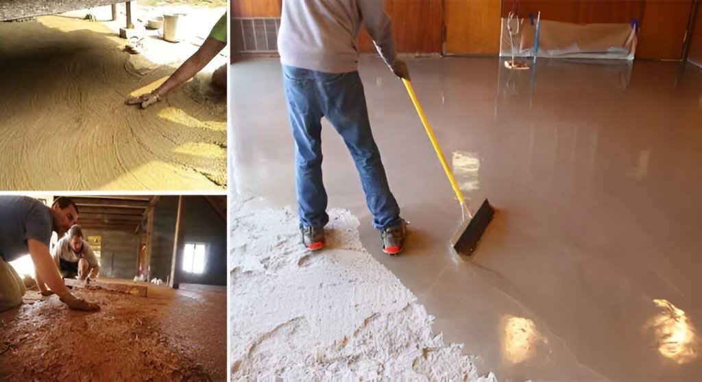 Local masons installing eco-friendly earthen floors in Uganda for sustainable housing