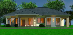 Modern 4-Bedroom Bungalow House Plan with Office