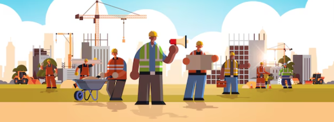 Construction workers at a Smeaton Constructions project site in Uganda.