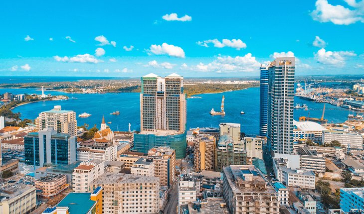 Aerial view of modern buildings in East Africa showcasing urban development led by Smeaton Constructions.