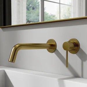 Wall-Mounted Bathroom Basin Tap – Brushed Gold Finish