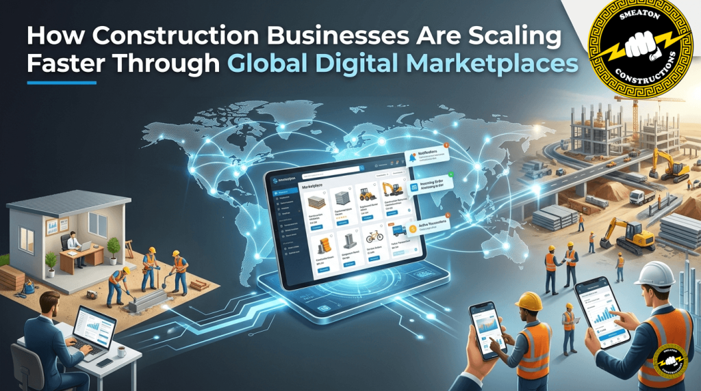 Online marketplace showing construction products and supplier connections globally.